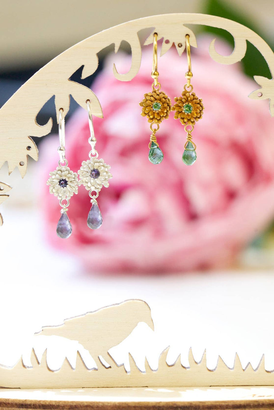 Gold Vermeil Dahlia Drop Briolette Earrings