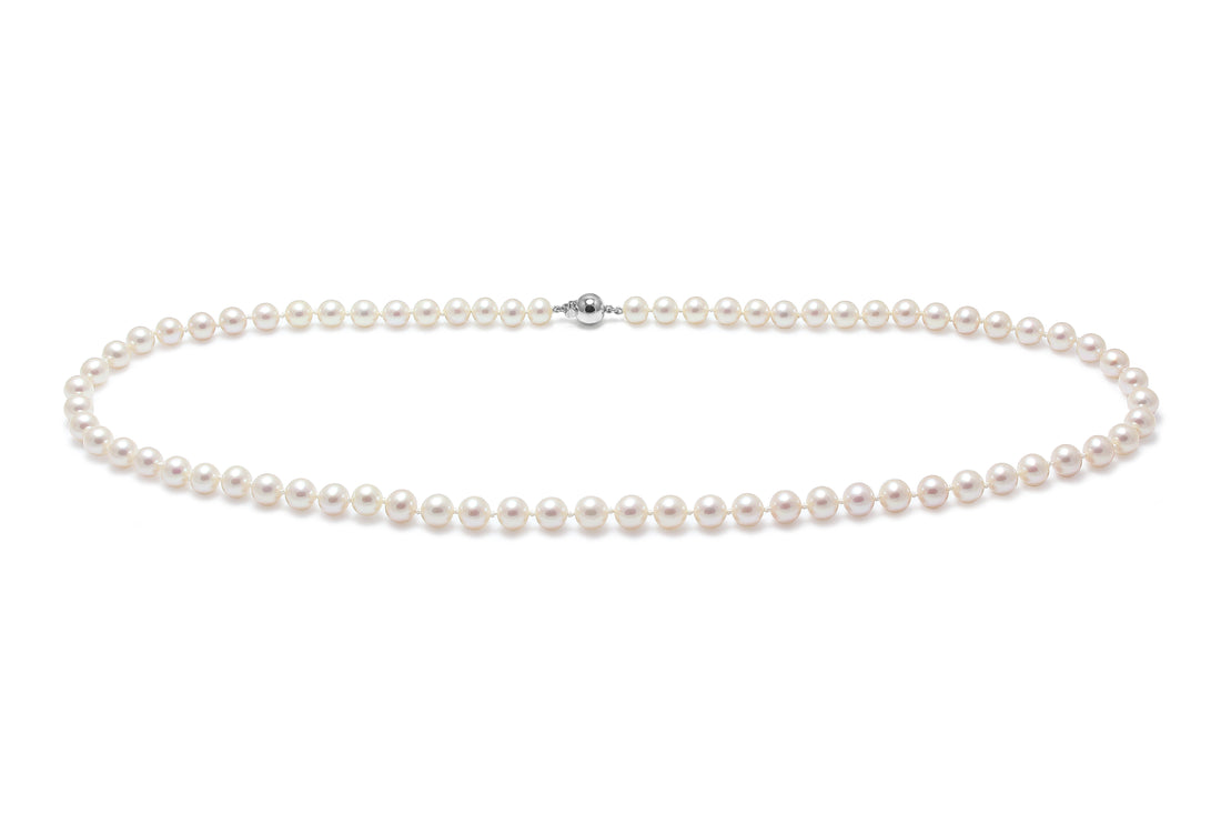5-5.5mm round cultured river pearl necklace with 9ct white gold 6mm ball clasp