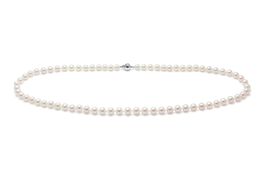 5-5.5mm round cultured river pearl necklace with 9ct white gold 6mm ball clasp