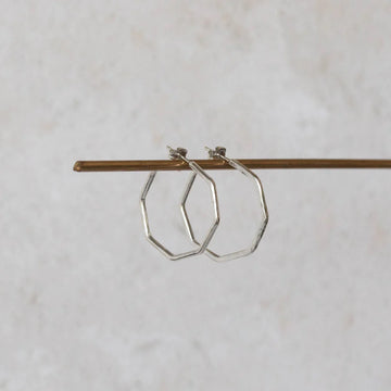 Silver Octagon Hoop Earrings