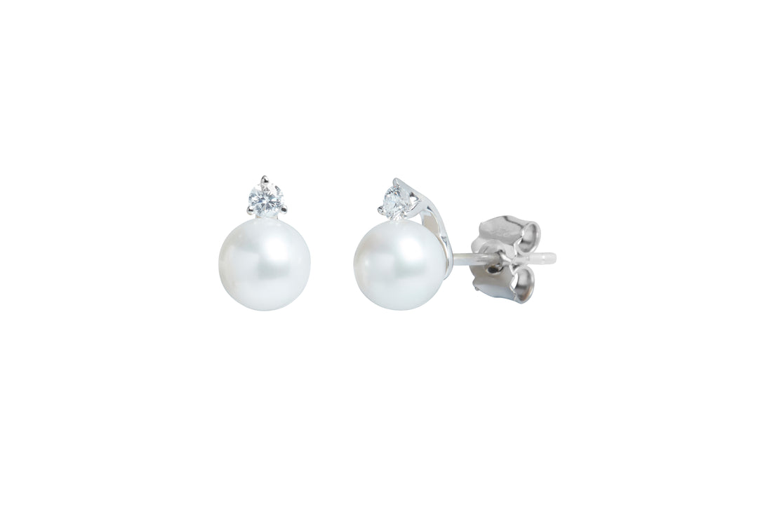 6-6.5mm cultured river pearl and diamond 18ct white gold stud earrings