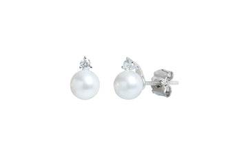6-6.5mm cultured river pearl and diamond 18ct white gold stud earrings