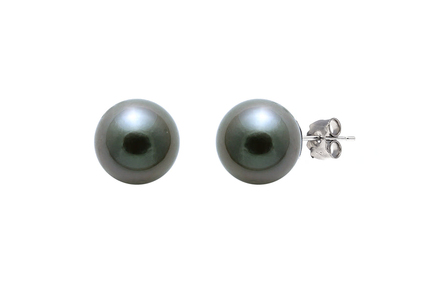 8-9mm cultured gun metal grey Tahitian pearl 18ct white gold stud earrings