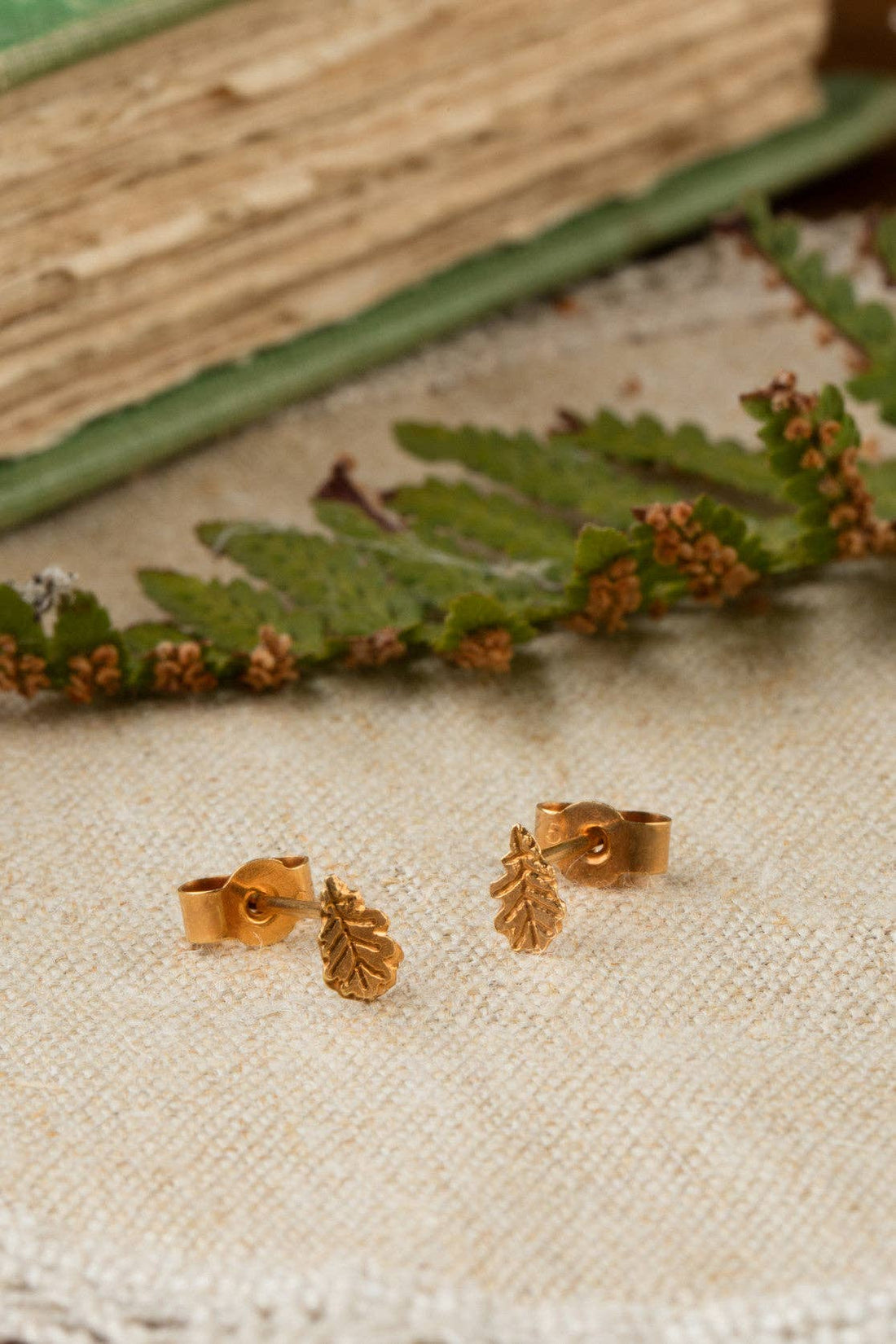 Tiny Oak Leaf Stud Earrings