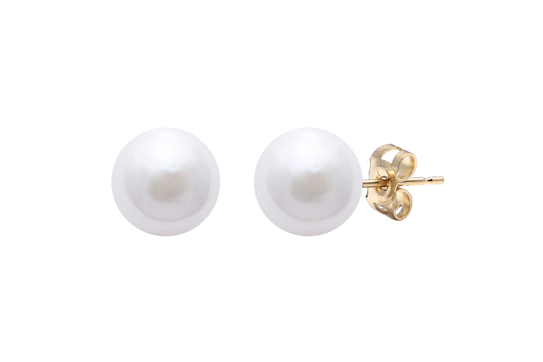 9-9.5mm white cultured Akoya pearl 9ct yellow gold stud earrings