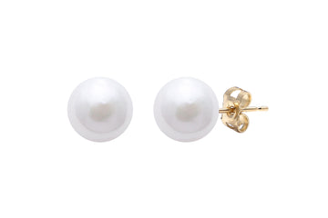 9-9.5mm white cultured Akoya pearl 9ct yellow gold stud earrings