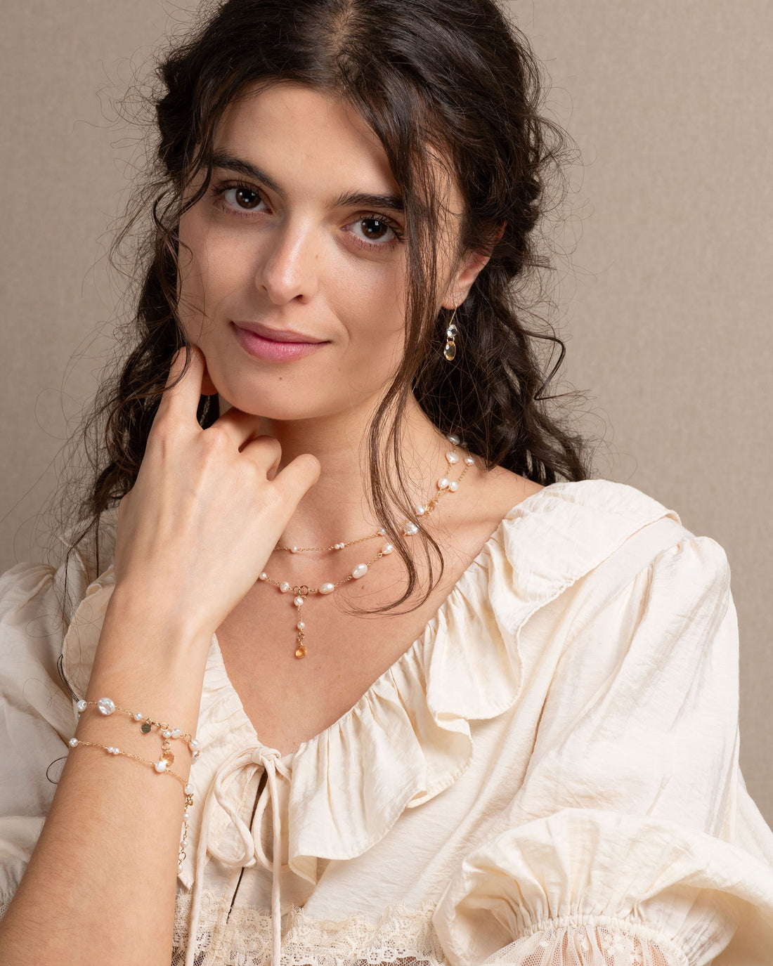 Lueur no. 15-9ct Faceted Citrine and Pearl Bracelet