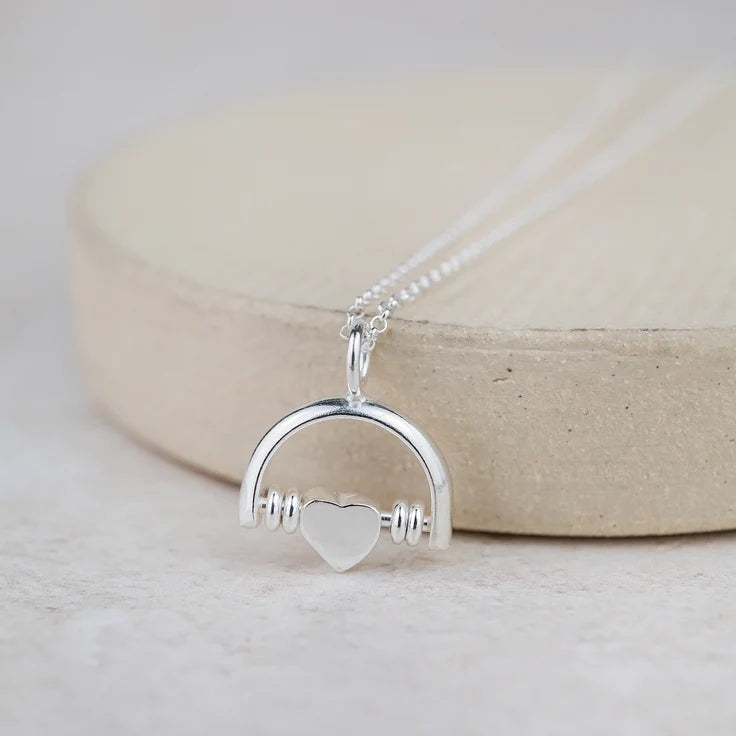 Sterling Silver Beaded Spinner Pendant - Heart Bead