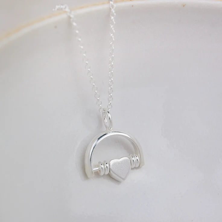 Sterling Silver Beaded Spinner Pendant - Heart Bead