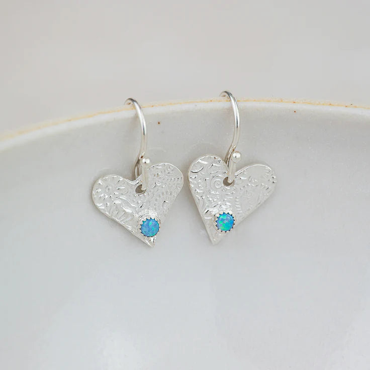 Sterling Silver Heart Charm Birthstone Earrings