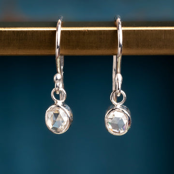 18ct White Gold Rose Cut Drop Earrings