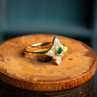 Opal, Emerald  and Diamond ring