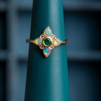 Opal, Emerald  and Diamond ring