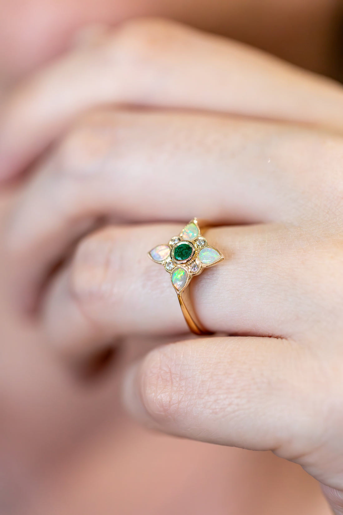 Opal, Emerald  and Diamond ring