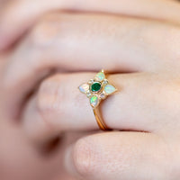 Opal, Emerald  and Diamond ring