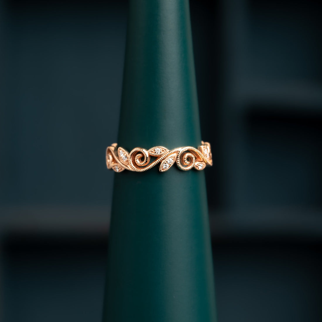 18ct Rose Gold Filligree and Diamond Ring