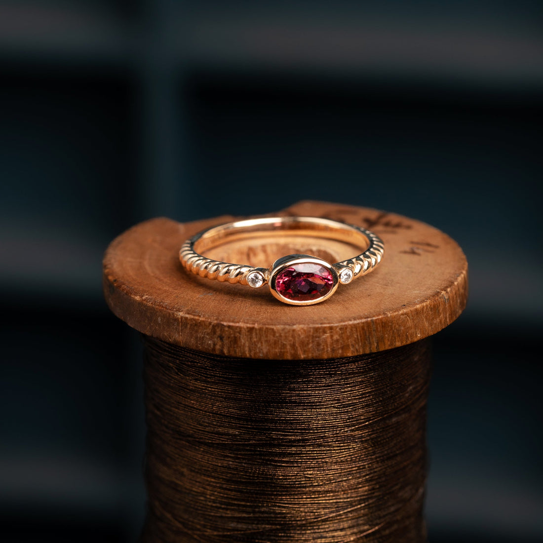 9ct Yellow Gold Pink Tourmaline & Diamond Ring