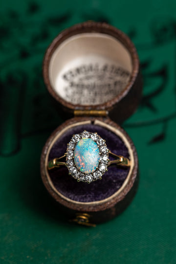 Opal and Diamond Cluster Ring