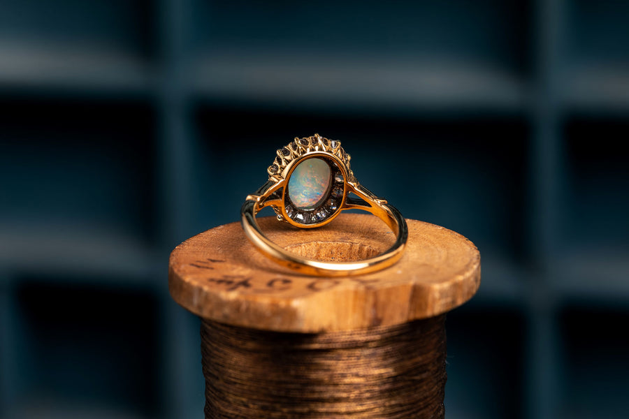 Opal and Diamond Cluster Ring