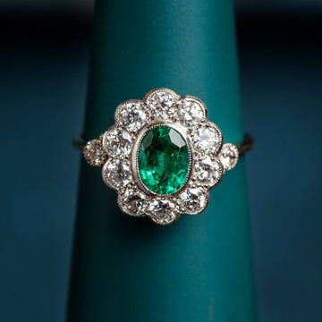 Emerald and Diamond Cluster Ring