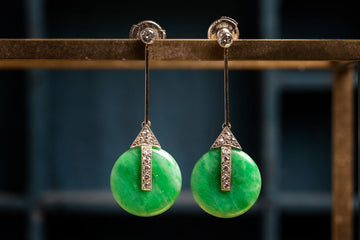 Platinum and jade and diamond drop earrings