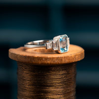 18ct Aquamarine and Diamond Art Deco Style Ring