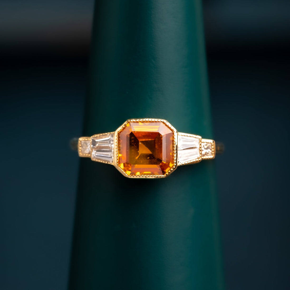 18ct Yellow/Orange Sapphire and Diamond Art Deco Style Ring