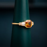 18ct Yellow/Orange Sapphire and Diamond Art Deco Style Ring