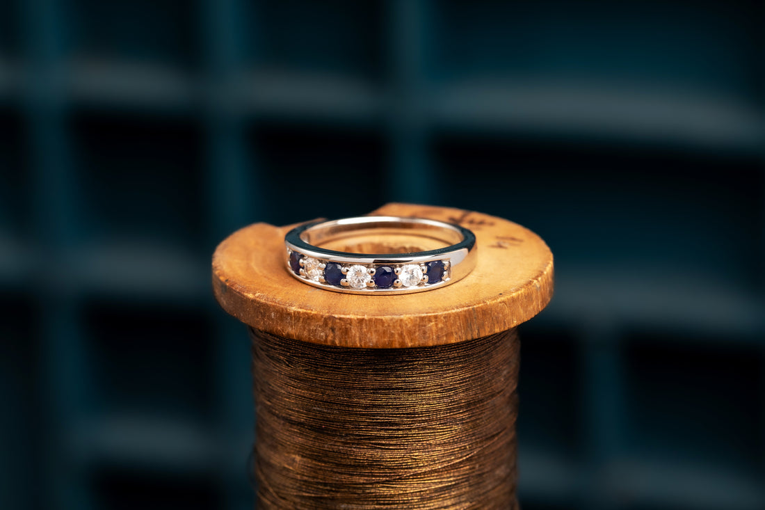 18ct White Gold Diamond and Sapphire Half Eternity Ring
