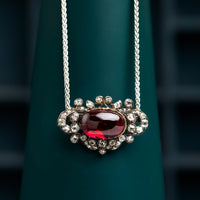 15ct Cabachon Garnet and Diamond Pendant with 18ct White Gold Chain