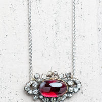 15ct Cabachon Garnet and Diamond Pendant with 18ct White Gold Chain