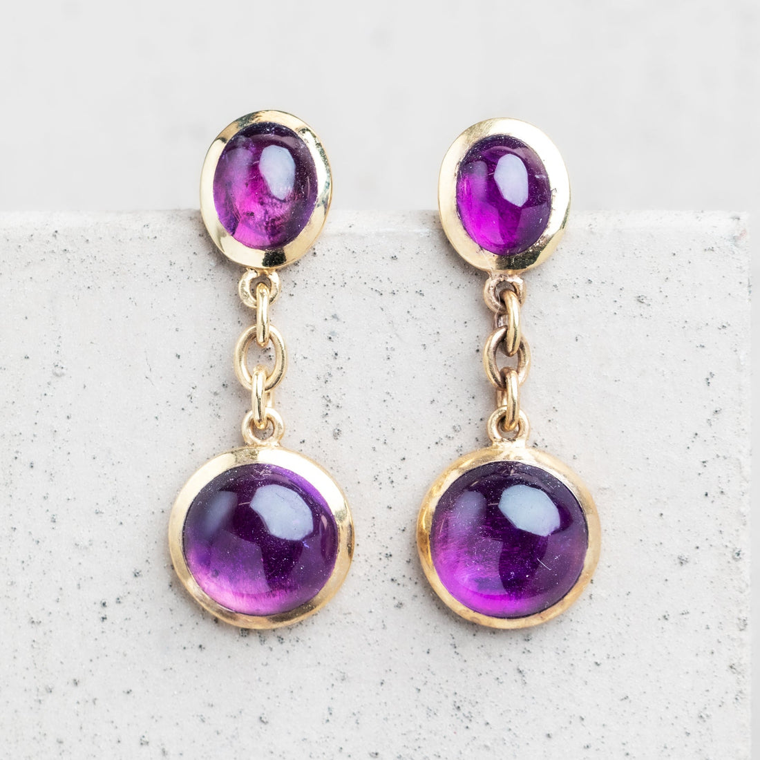 9ct Yellow Gold Amethyst Drop Earrings