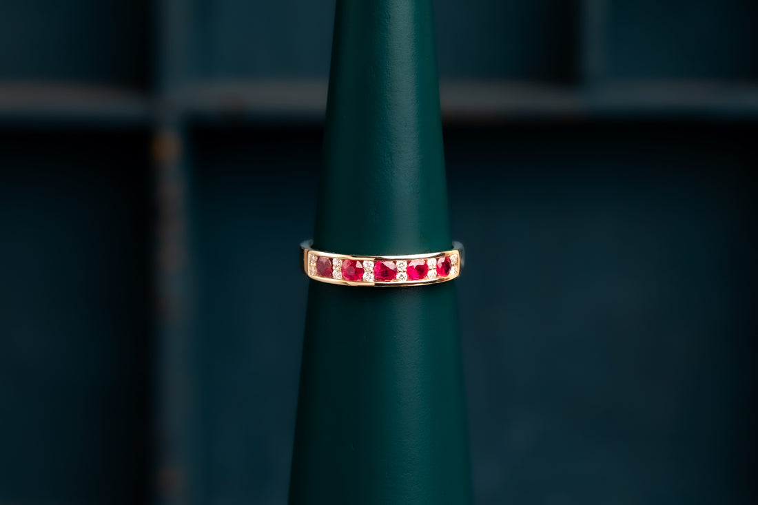 9ct Ruby and Diamond Half Eternity Ring