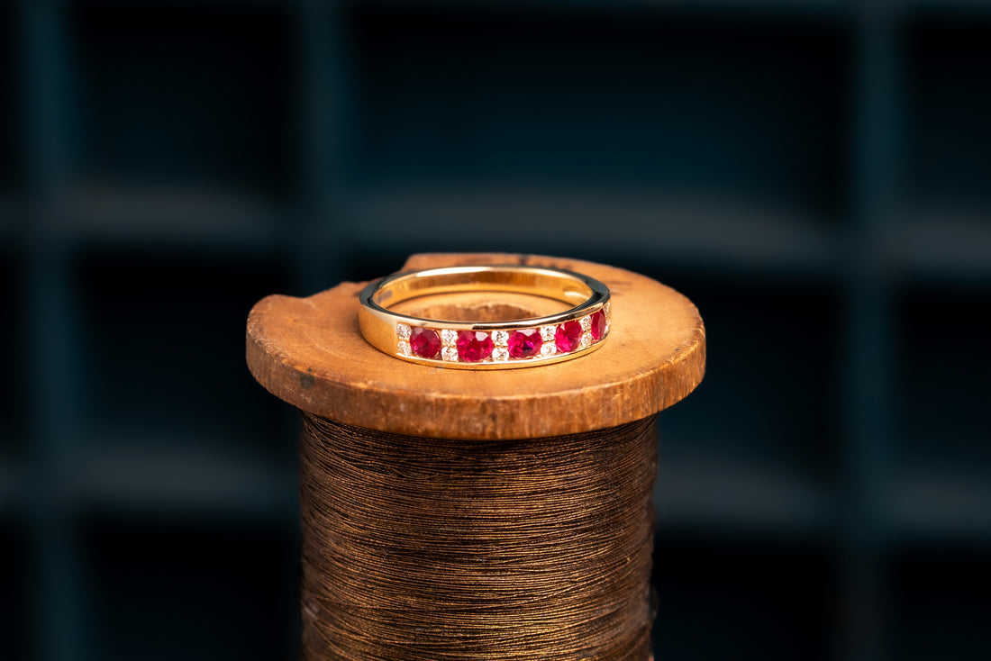 9ct Ruby and Diamond Half Eternity Ring