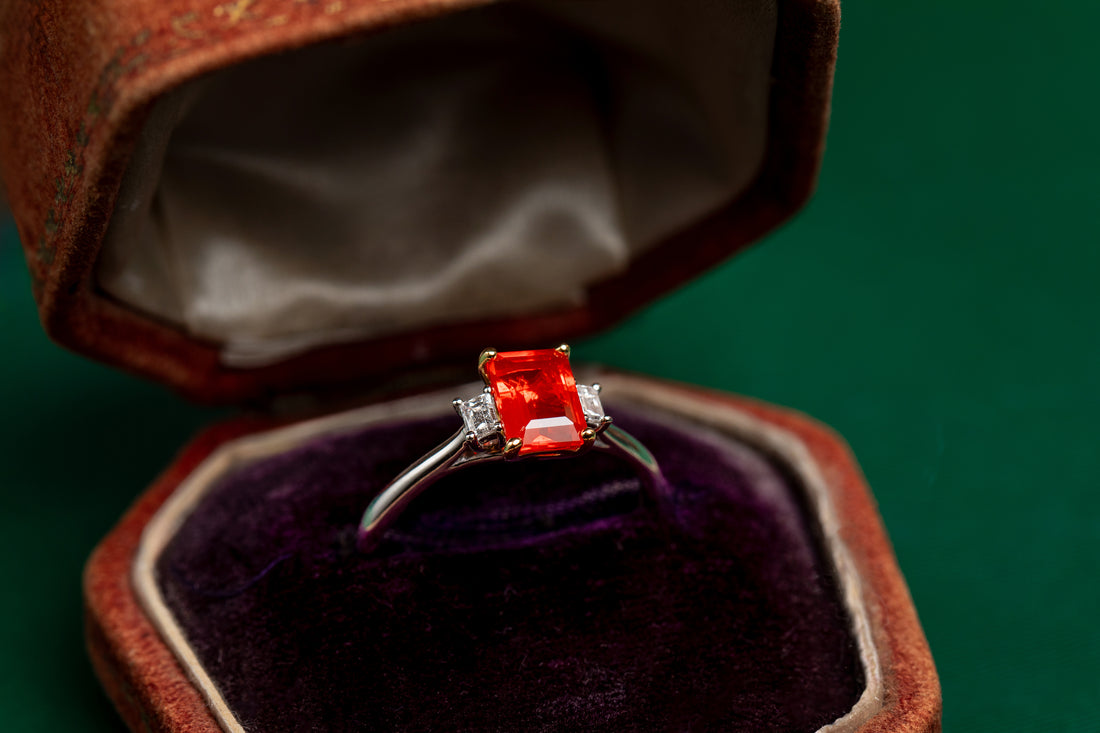 Platinum and 18ct yellow Gold Fire Opal Ring