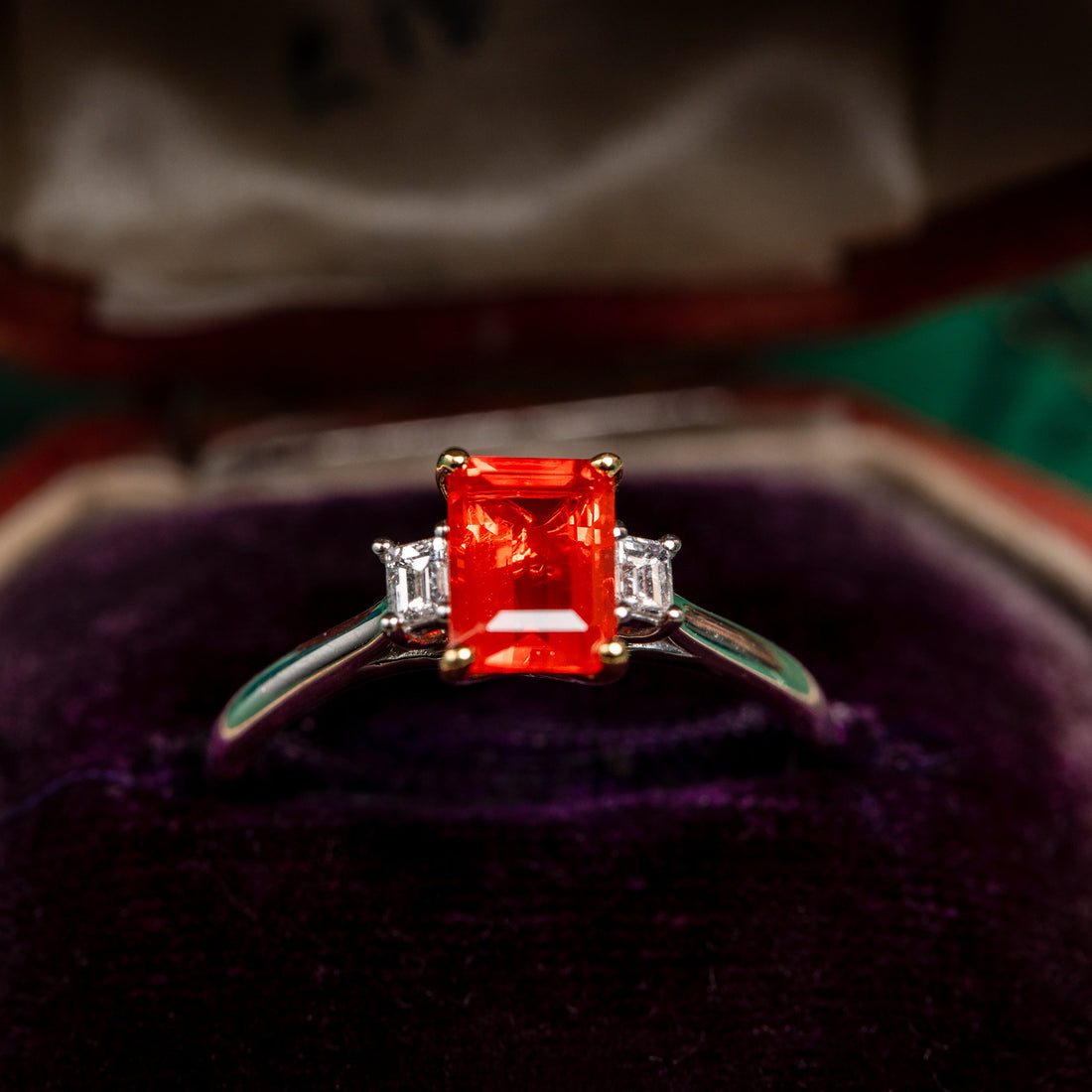 Platinum and 18ct yellow Gold Fire Opal Ring