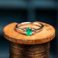 9ct White Gold Emerald and Diamond Ring