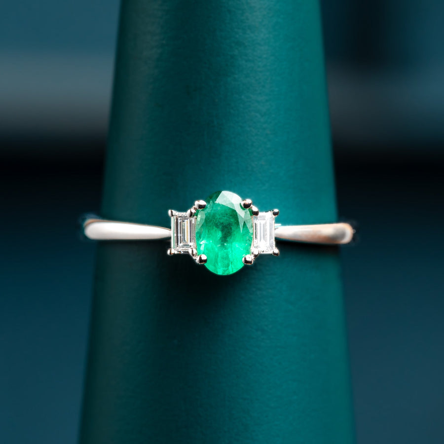 9ct White Gold Emerald and Diamond Ring