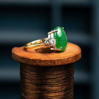 18ct Jade and 0.16ct Diamond Three stone ring