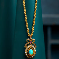 15ct and 9ct yellow gold Opal ruby and pearl necklace