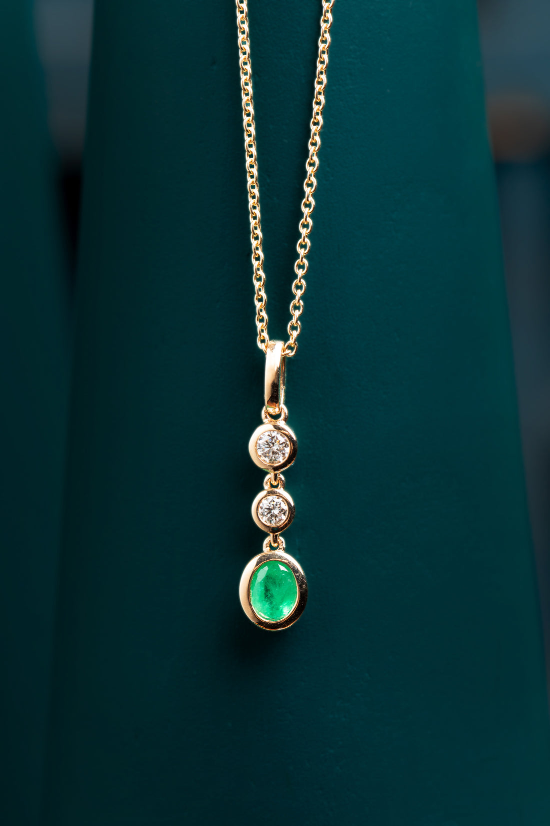 Diamond and Emerald Drop Pendant