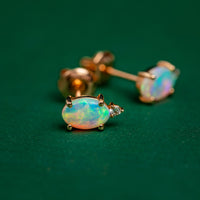 18ct yellow gold opal and diamond stud earrings