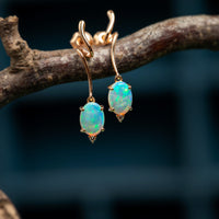 18ct Yellow Gold Opal and Diamond Drop Earrings