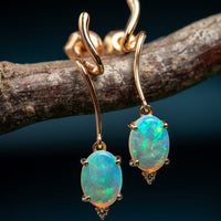 18ct Yellow Gold Opal and Diamond Drop Earrings