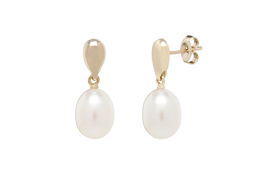 9ct Yellow Gold Pipin Drop Earrings with Freshwater Pearls