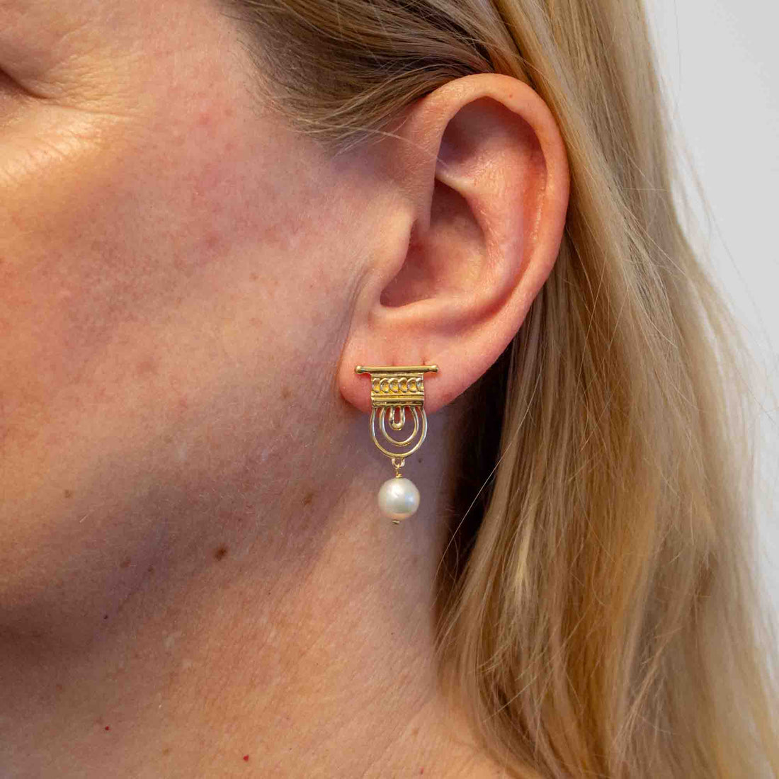 Gold Vermeil Art Nouveau inspired Pearl stud Earrings