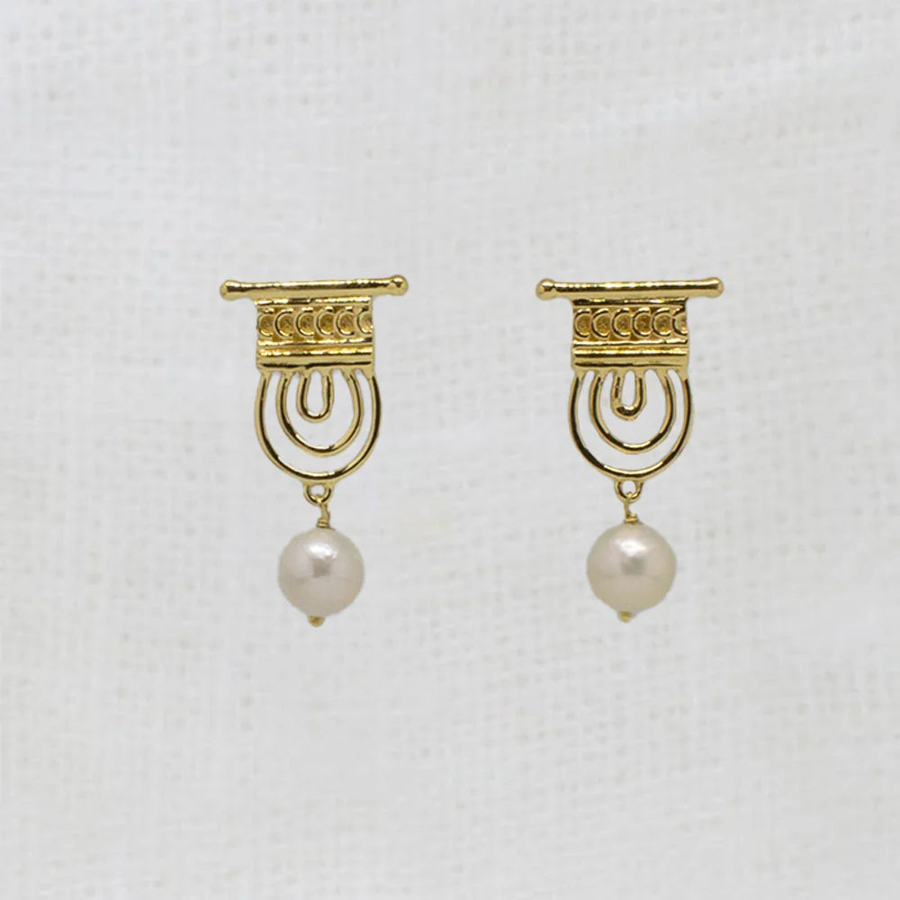 Gold Vermeil Art Nouveau inspired Pearl stud Earrings