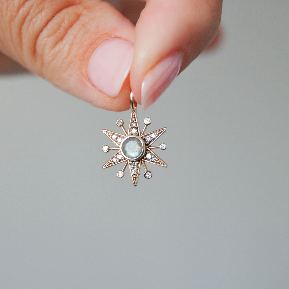Diamond & Labradorite Star Pendant 9ct Gold