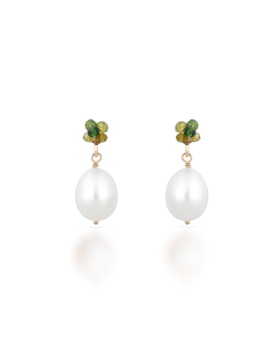 Eclosion no 4- 9ct Green Tourmaline Cluster and Pearl Drop Earrings