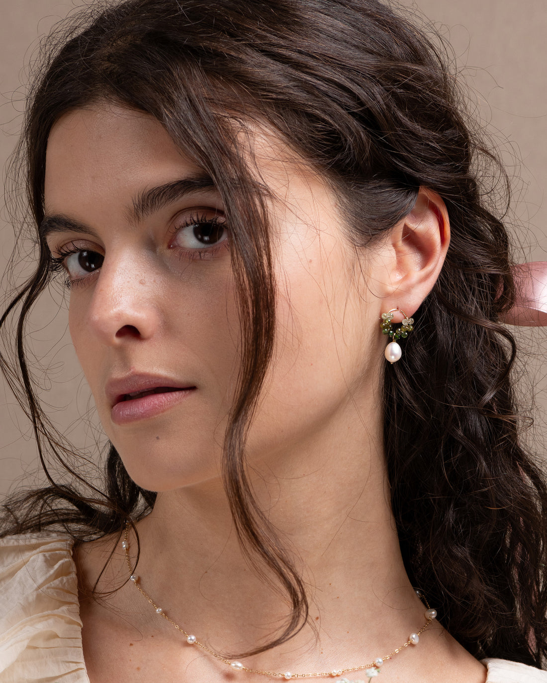 Jardin no 10-Green Tourmaline and Pearl Drop Earrings
